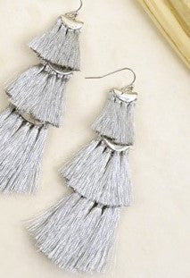 Fanned Silver Tassel Earrings