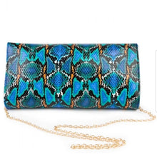 Load image into Gallery viewer, Sassy Multi Color Snakeskin Clutch